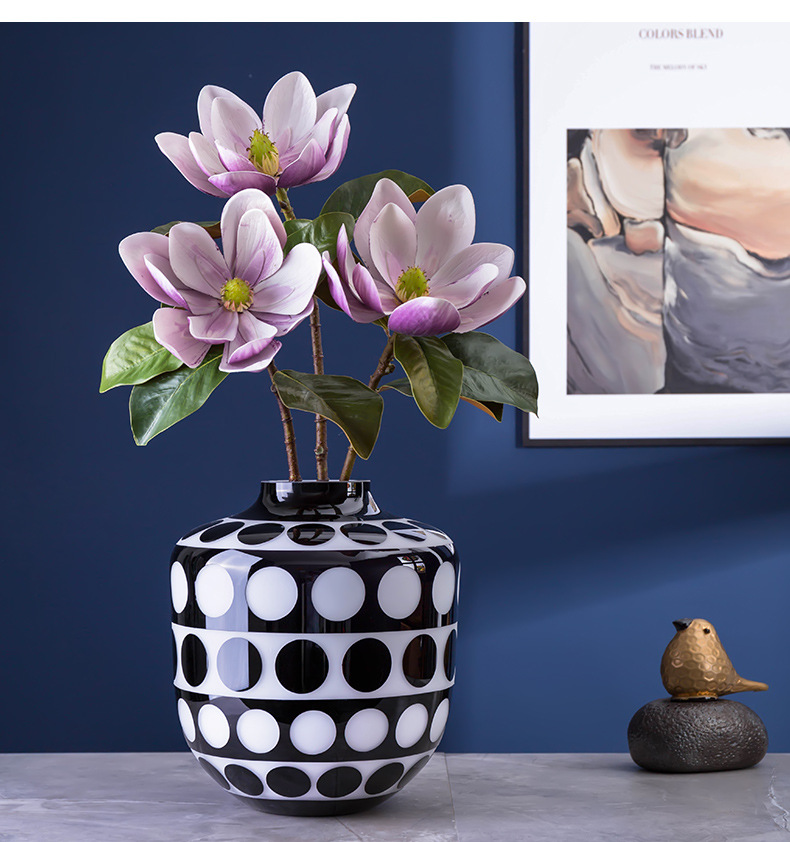 现代个性创意波普风黑白圆点玻璃花瓶欧式客餐厅家居软装饰品摆件