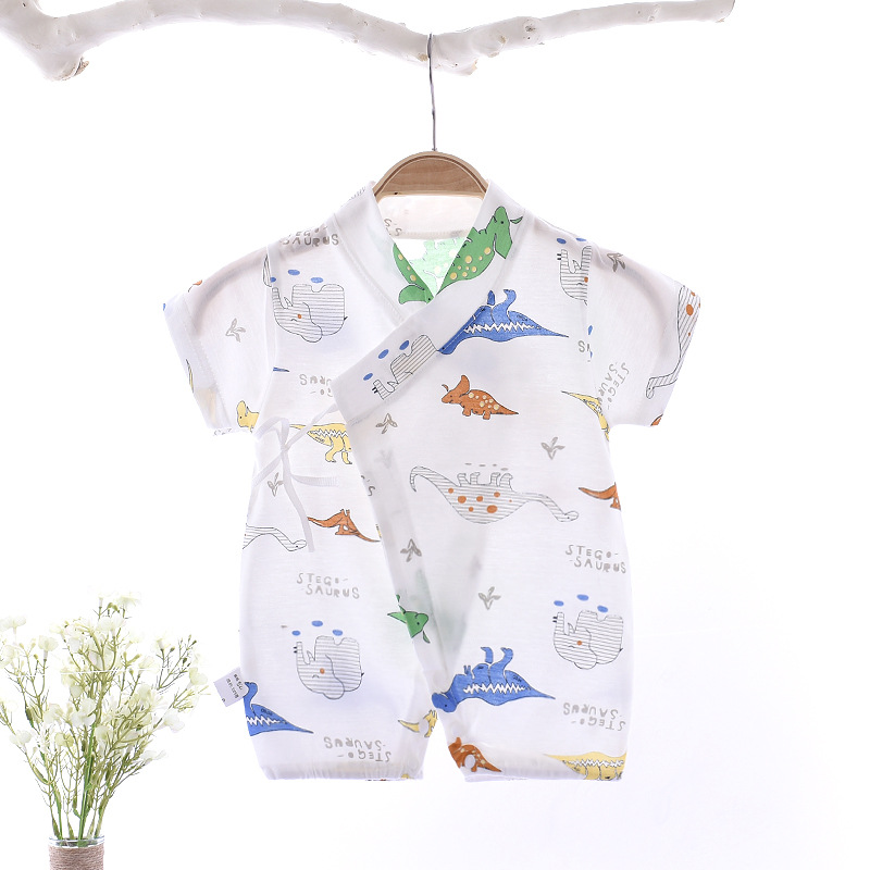 Baby Jumpsuit Summer Combed Cotton Printed Korean Style Baby Romper Lightweight Breathable Men and Women Baby Short Sleeve Kimono Baby Clothes