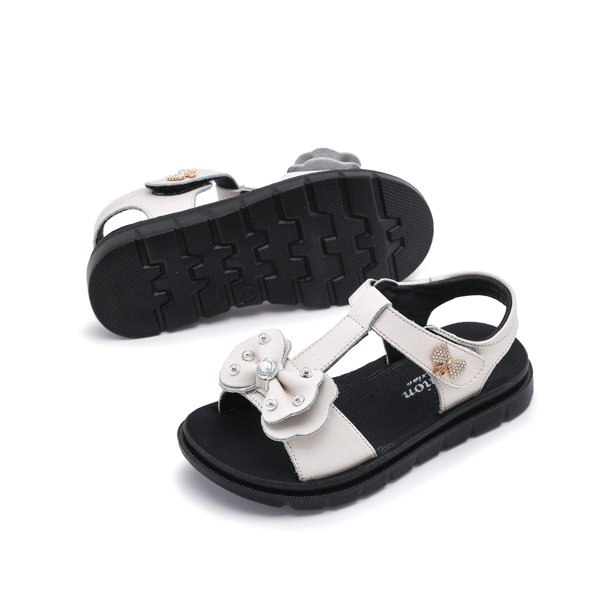 儿童凉鞋女童牛皮凉鞋夏季中大童露趾平底凉鞋儿童时尚百搭女生鞋