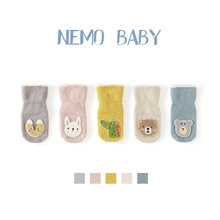 20年冬季新品宝宝袜子韩版卡通保暖加绒毛巾袜新生婴儿防滑地板袜