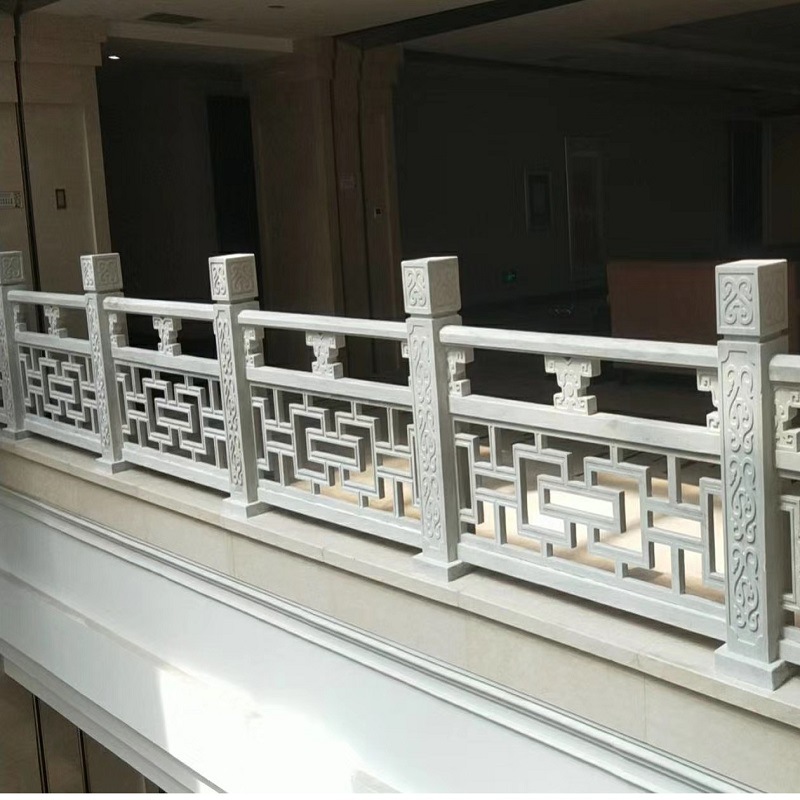 厂家定做汉白玉镂空石栏杆 花岗岩弧形石栏杆 别墅汉白玉护栏