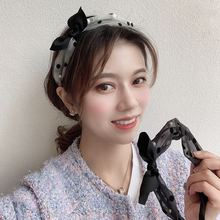 韩国东大门气质网纱珍珠蝴蝶结发箍女百搭外出兔耳朵头箍发饰品