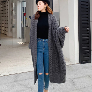 毛衣外套女粗线麻花宽松慵懒风韩版秋冬洋气中长款欧洲站针织开衫