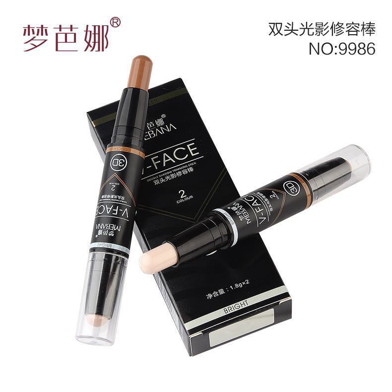 Mengbana Double-Headed Contour Stick Eye Shadow Pen Two-Color Highlight Concealer Quickly Create a Small V-Face Three-Dimensional Natural Long Lasting