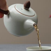 台湾丰子汝窑功夫茶具侧把茶壶单壶套装侧把壶开片家用陶瓷泡茶壶