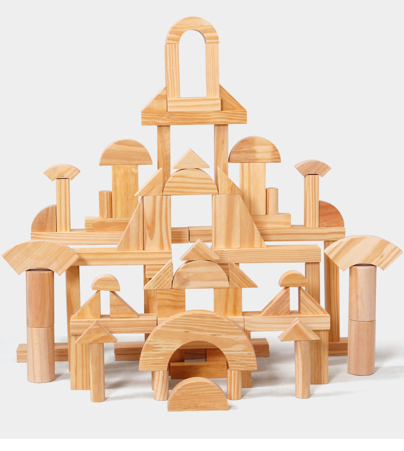 幼儿园实木建筑积木 原木色大颗粒搭建积木玩具儿童城堡建筑益智