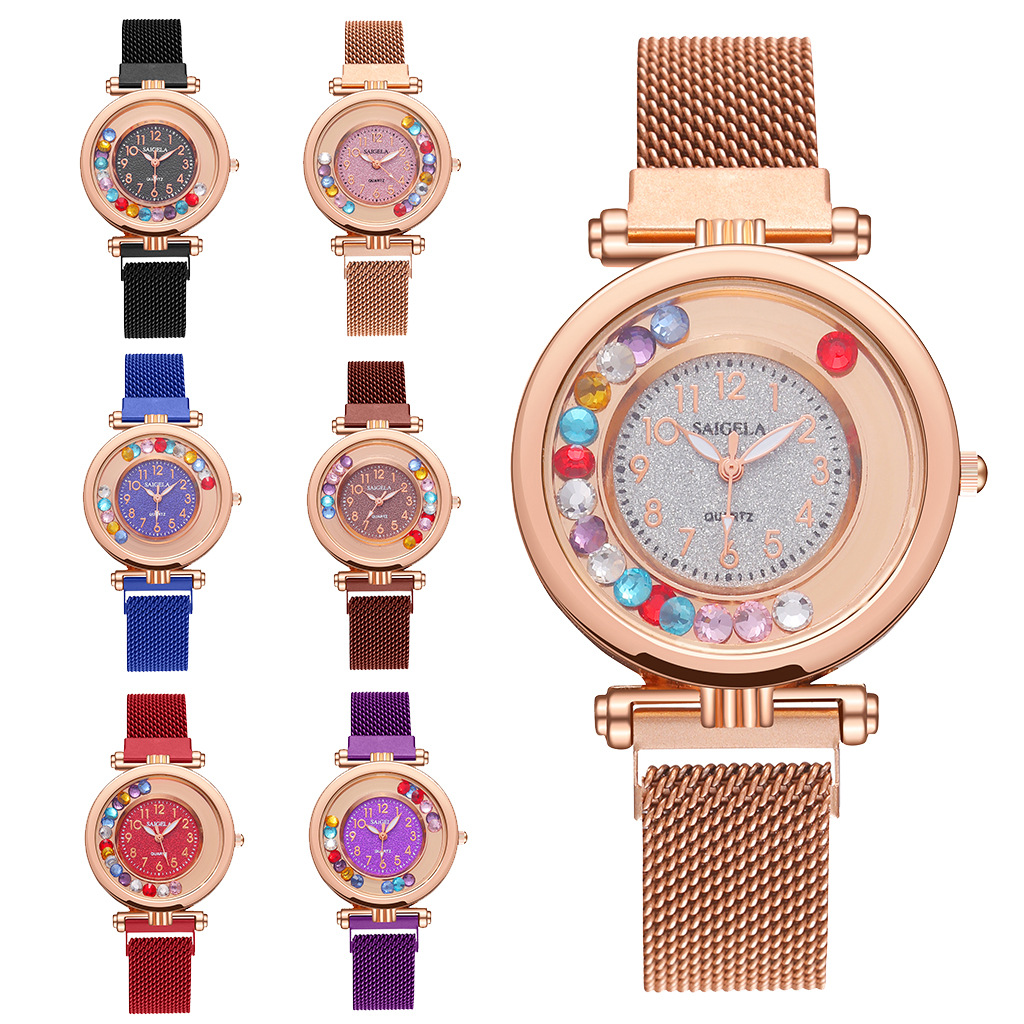 抖音磁力扣爆款彩色滚珠水钻时尚手表 简约小数字休闲女士腕表