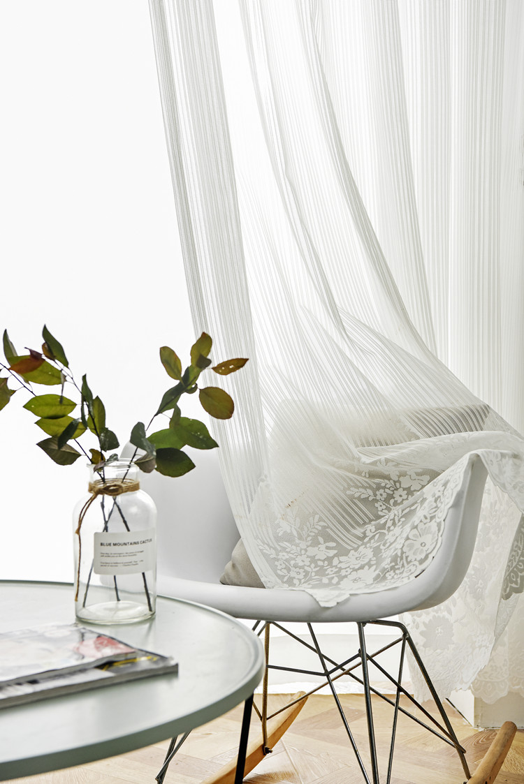 白色蕾丝竖条玫瑰栀子花窗纱帘布料窗帘美式新款窗帘门帘床帘桌布