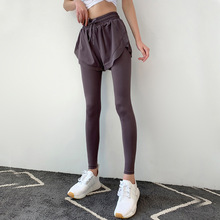 春秋新款假两件运动长裤女弹力速干健身裤显瘦紧身跑步训练瑜伽裤
