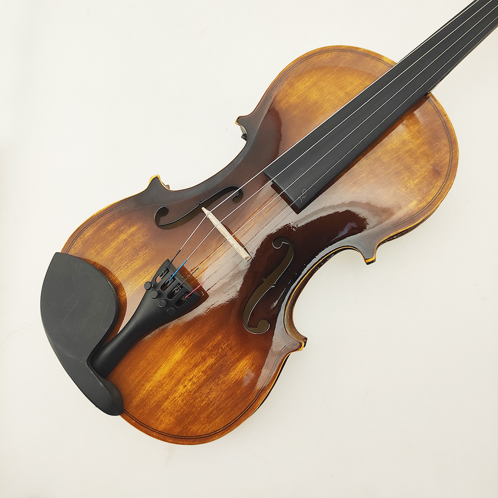 拉弦乐器批发椴木亮光复古色4/4小提琴 学生成人初学练习演奏提琴