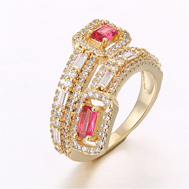 16k金时尚卡扣手环 镶彩色锆石手镯套装首饰镶石戒指跨境爆款货源