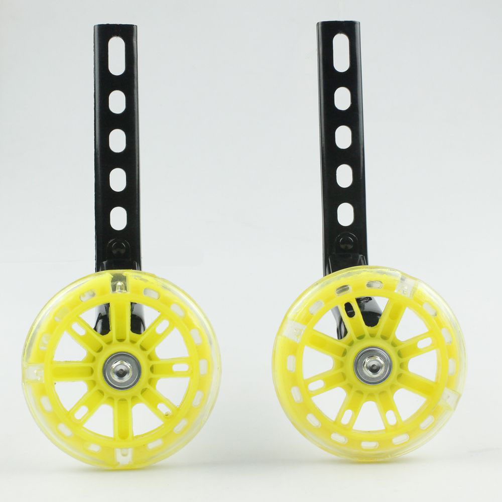 童车辅轮黄轮彩光自行车辅助轮加厚支架黑色架银色架12-20寸车使