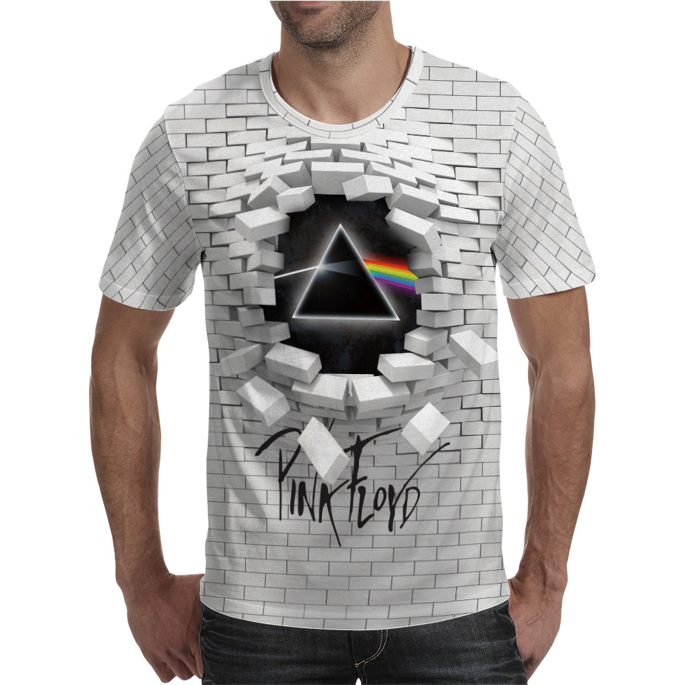 2020欧美跨境新款pink floyd 3d数码印花短袖宽松t恤圆领情侣装