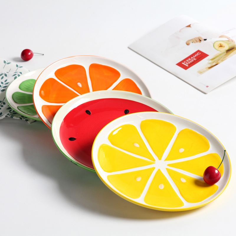 日式可爱水果盘西瓜盘陶瓷盘子儿童家用早餐盘创意餐具点心甜品盘