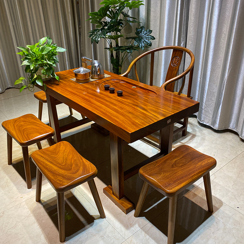 全实木组合餐桌椅 中式客厅饭桌大户型聚餐方桌 简约复古定制桌子