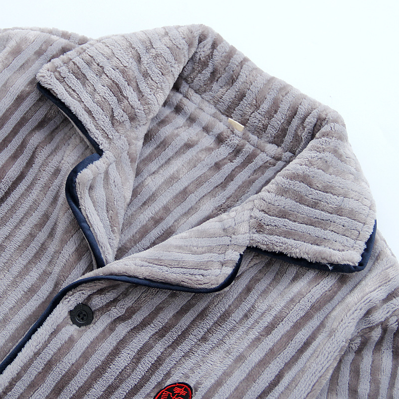 秋冬男士款睡衣冬季加厚加绒保暖冬季法兰绒珊瑚绒家居服男款大码