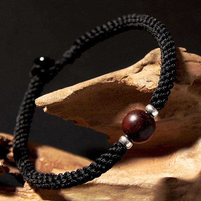 原创diy手编黑绳手链男女款手工编织小叶紫檀手绳简约时尚百搭款