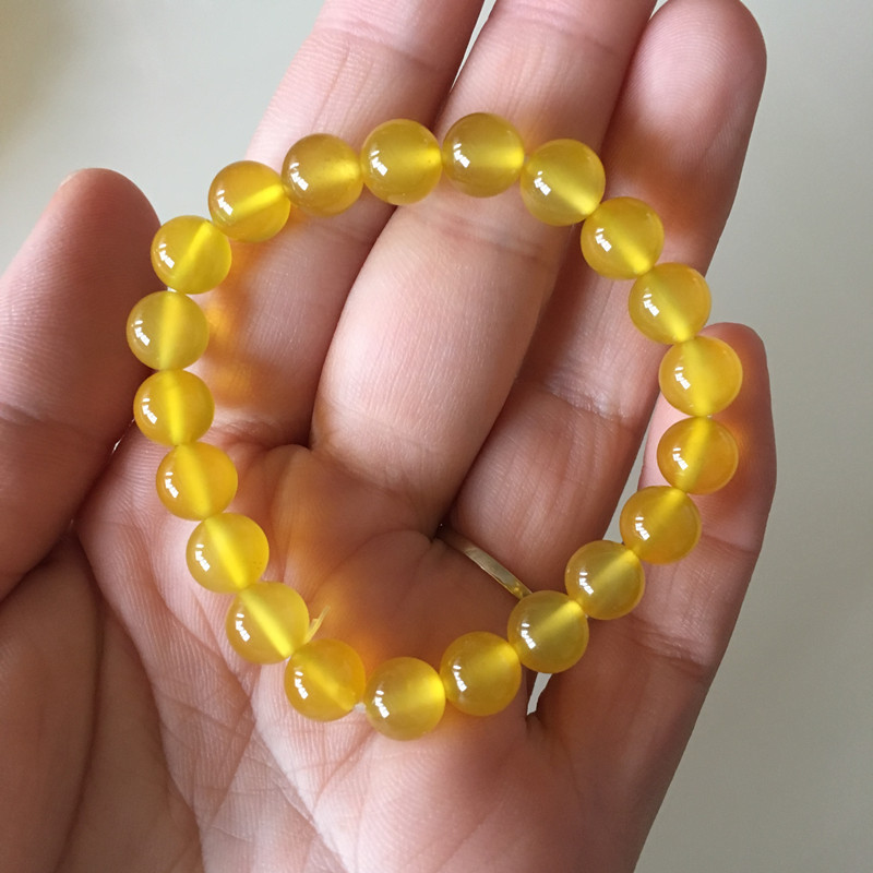 黄玛瑙玉髓手链男女情侣款首饰水晶圆珠子黄玉髓手串大小齐全8-16