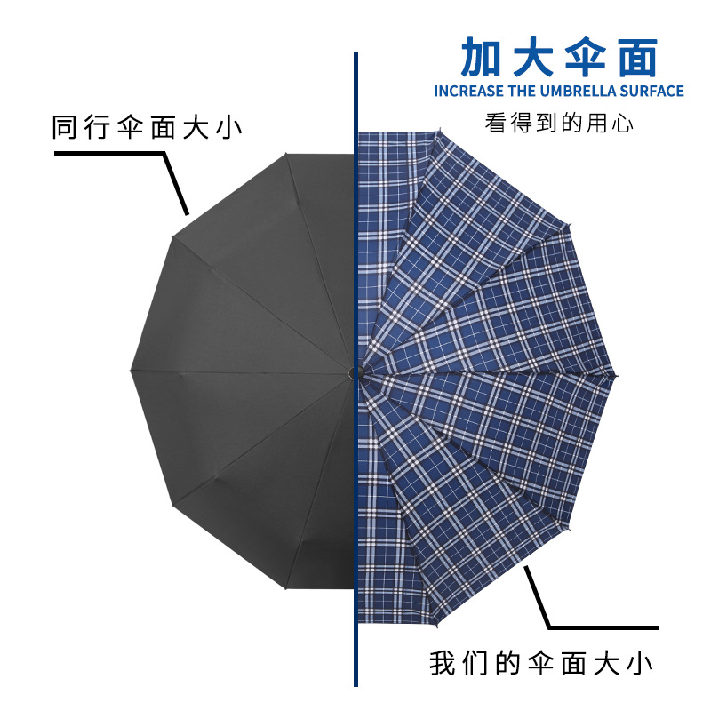 10K Three Fold Collapsable Pole Plaid Umbrella Creative Fashion Business Umbrella Sun Umbrella Sunshade Factory Wholesale