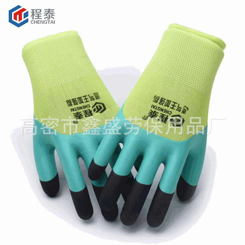 Fluorescent the King of Breathable Reinforced Finger Men's Construction Site Protective Gloves Wear-Resistant Non-Slip and Oilproof Labor Protection Dipped Gloves Thickened