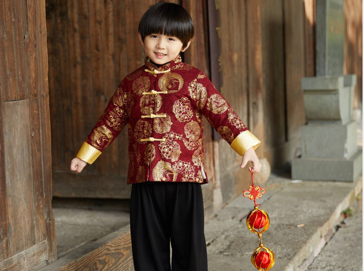 儿童唐装冬季中国风汉服男童新年礼服宝宝过年拜年服棉衣演出服