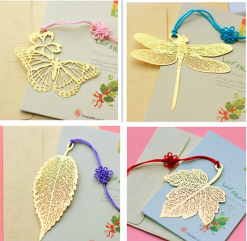 金色细纹树叶脉书签 黄铜金属书签商务礼品 金色细纹桑叶书签