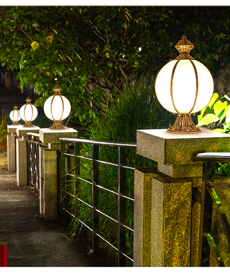 喜庆灯笼全铜柱头灯圆球围墙头灯庭院大门柱灯中国风户外防水灯具