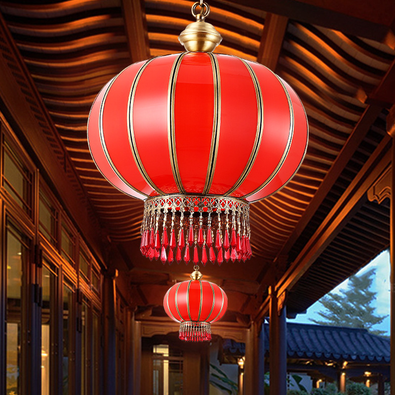 铜灯笼大门全铜庭院别墅阳台大红户外led春节结婚乔迁插电大号