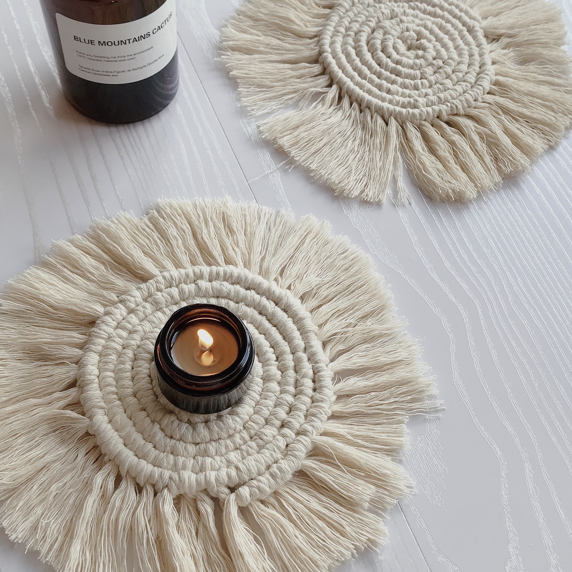 北欧手工编织杯垫ins白色棉绳流苏隔热垫桌面简约装饰地摊货源