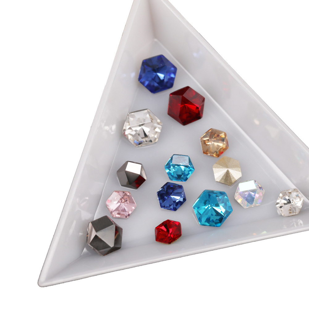 供应跨境花式石尖底六边形立体水晶美甲贴钻水晶美甲堆钻网红钻