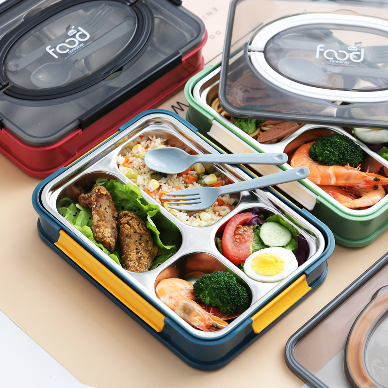 INS Morandi Stainless Steel Compartment Plate Student Lunch Box Three Grids and Four Grids 304 Fast Food Plate Insulated Bento Box