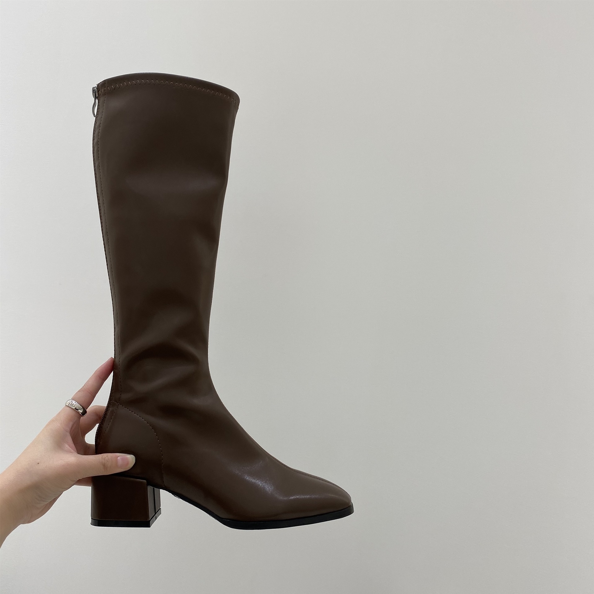 ann骑士靴女高筒2020新款加绒靴子皮靴单靴粗跟长筒军靴马靴长靴