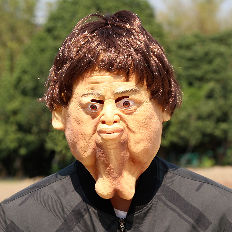 现货搞怪双下巴面具万圣节乳胶头套cosplay派对整蛊道具厂家批发