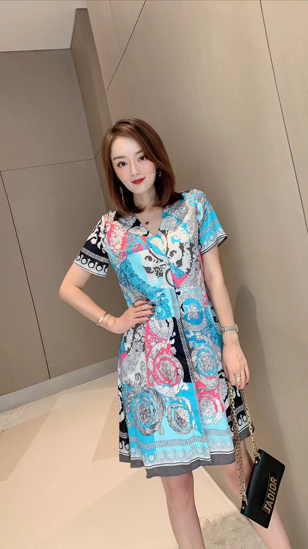 sy2020年夏季新款女装高端品质时尚a摆印花显瘦连衣裙