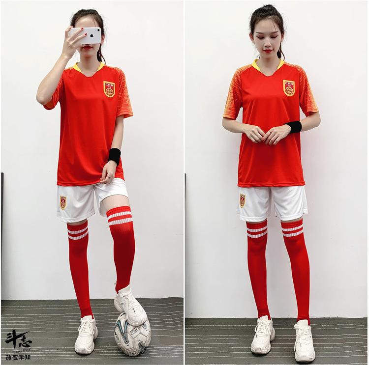 韩版短袖足球服女套装定制学生运动足球训练服女生比赛队服足球衣