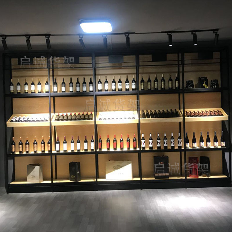 超市酒柜货架1919红酒架酒庄酒行钢木酒水货架红酒洋酒展示架定制