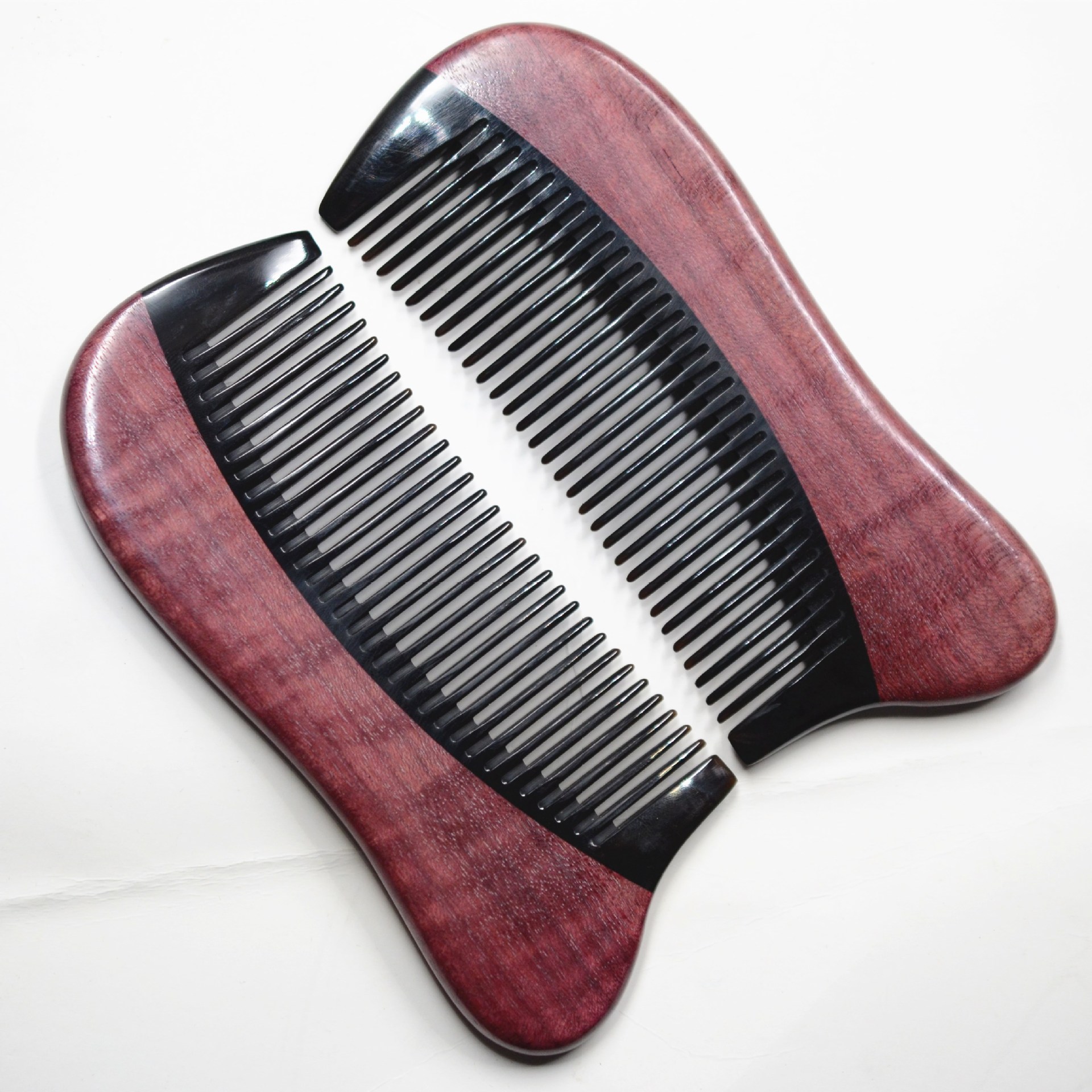 工厂直销紫罗兰檀木拼接牛角梳 可印图案logo防静电护发顺发梳子