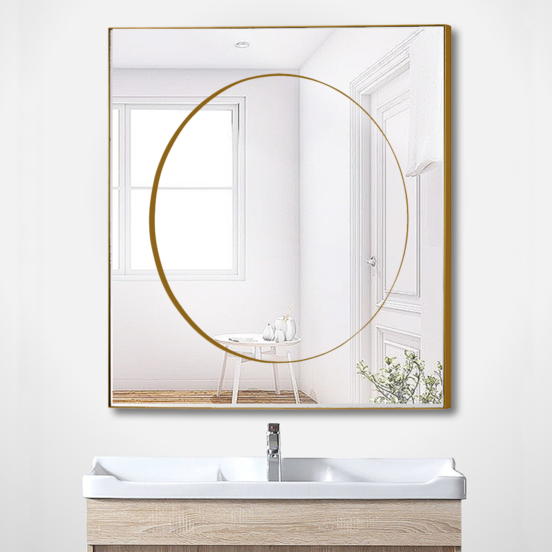 北欧卫生间浴室镜挂墙式金色装饰镜方形试衣镜不锈钢镜子厂家