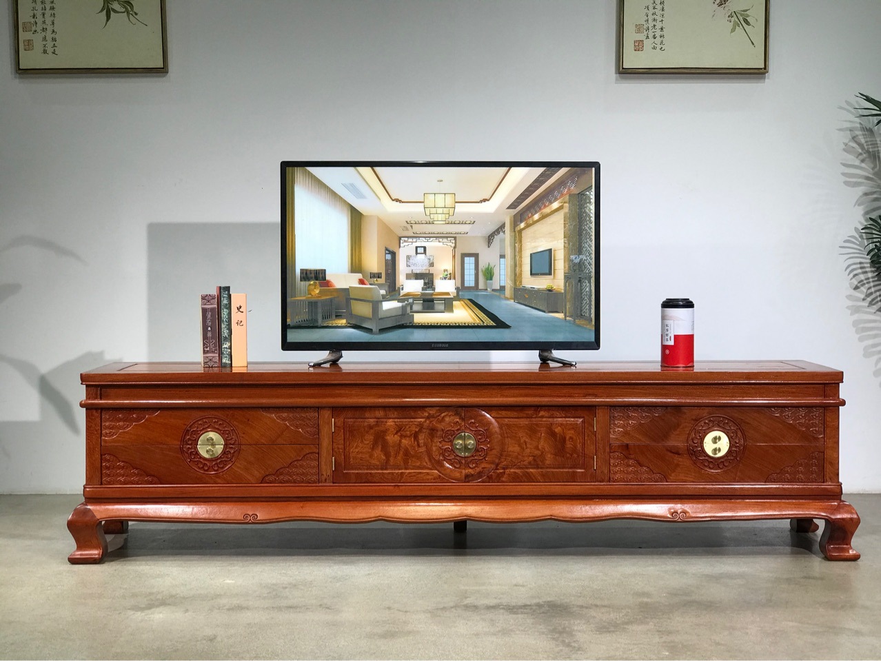 顶辰中式花梨木中式电视柜红木条柜大果紫檀地柜视听柜2.2米