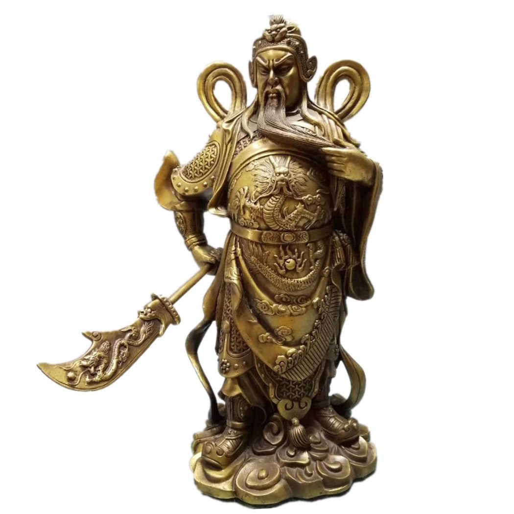 黄铜伽蓝菩萨护法佛像摆件批发九龙关公义薄云天关二爷铜像武财神