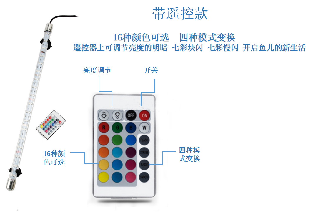 led鱼缸灯遥控七彩变色龙鱼灯防水 水草灯造景装饰灯节能照明灯