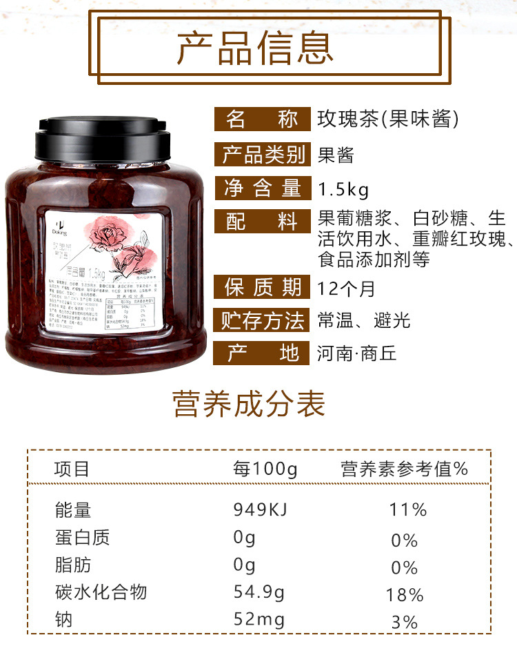 盾皇花果茶玫瑰花茶奶茶冲饮调味原料玫瑰花果肉花茶果酱1.5kg