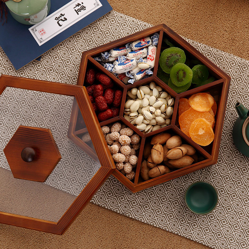 Storage Box Chinese Retro Charcoal Color Candy Dried Fruit Box Wooden Melon Seeds Peanut Snacks Fruit Box Wedding Wedding Candies Box