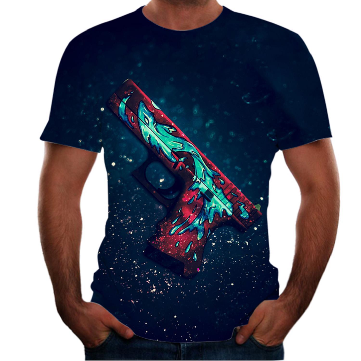 cs go3d印花反恐精英t恤 枪械印花 圆领短袖男士t恤 电竞同款