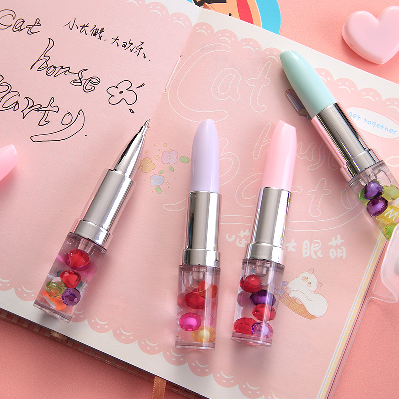 Creative Lipstick Shape Gel Pen Cute Little Fairy Writing Signature Pen Student Exam Ball Pen Cyber Celebrity Style Quicksand Pen