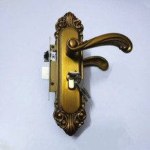 黄古铜色房门执手锁 欧式插芯门锁 卧室门小50双舌门锁 孔距152mm