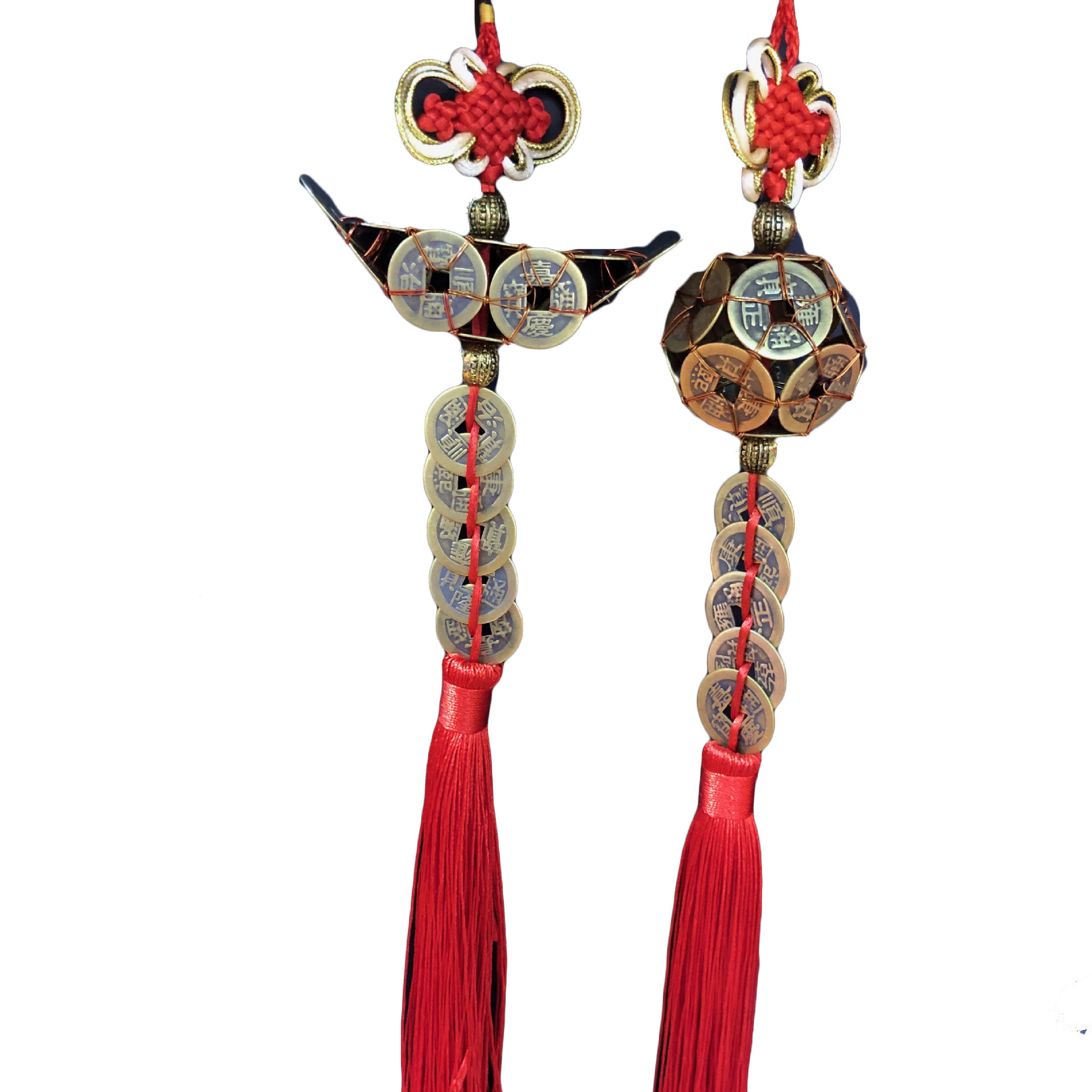 手工编织喜庆招财平安真铜中国结路路通铜钱球元宝五帝钱汽车挂件