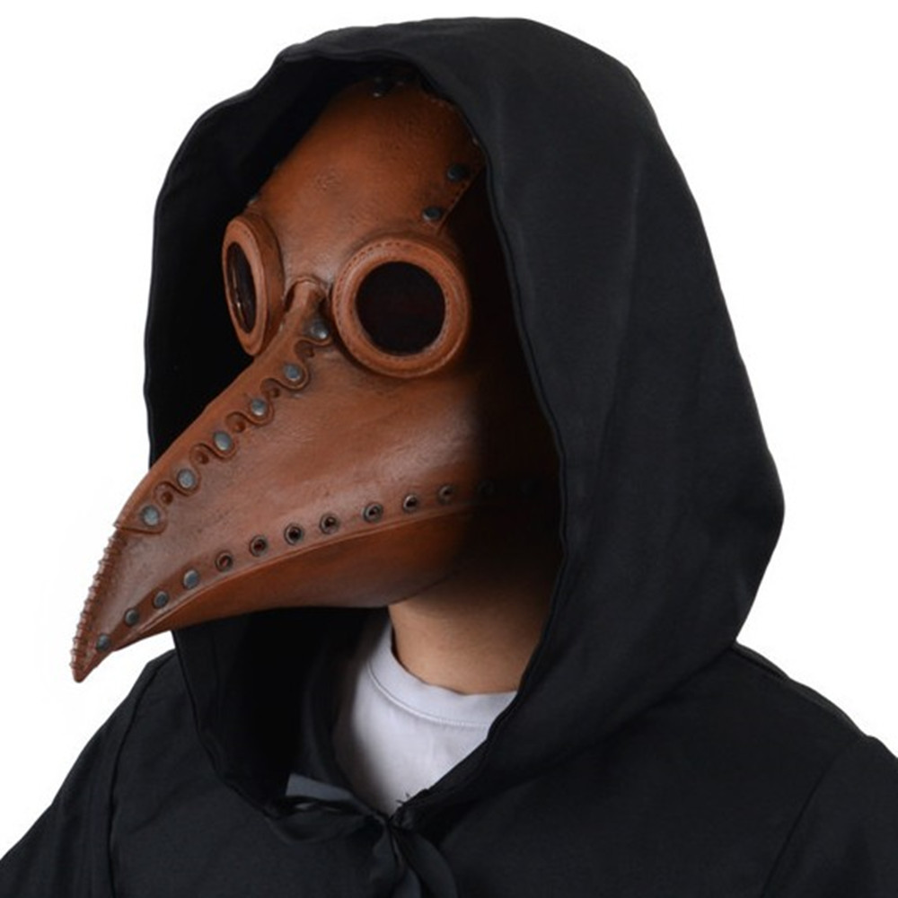 蒸汽朋克瘟疫医生面具狂欢节万圣节鸟嘴面具棕色白色黑色乳胶头套