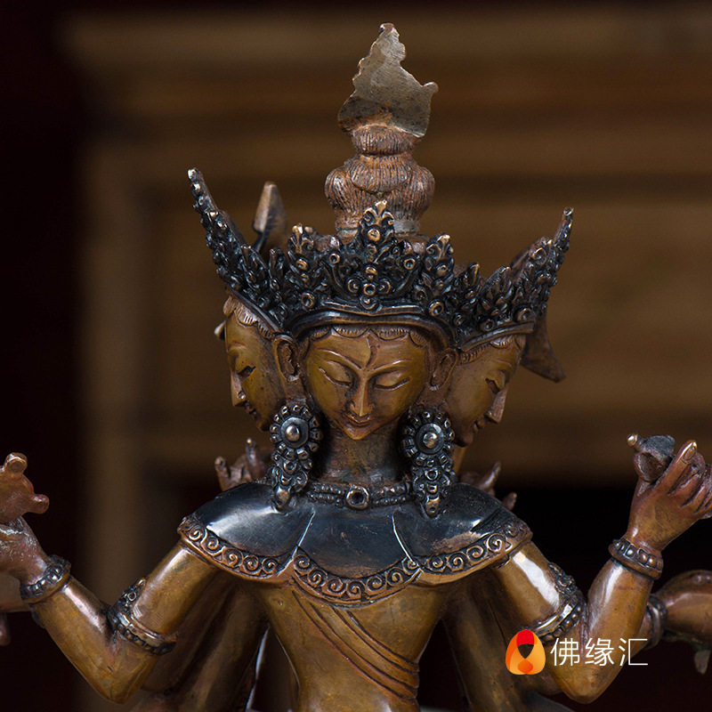大白伞盖佛母菩萨藏传7寸尼泊尔手工四面大白伞紫铜密宗佛像摆件