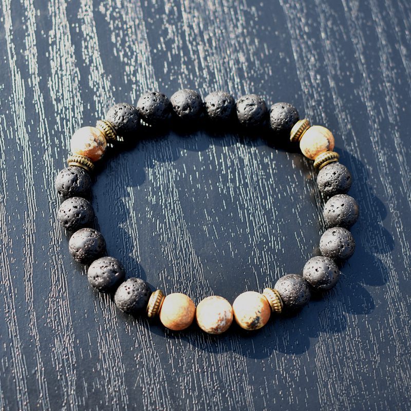 8mm火山石珠子手链 图画石珠子手镯熔岩石头男士魅力瑜伽手链手串